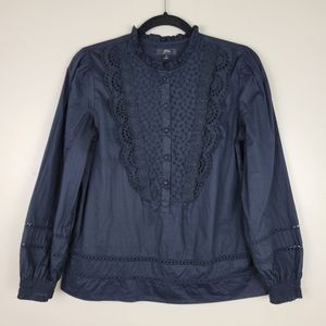 J Crew Ruffle Neck Eyelet top